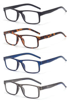 Colloddiss 4-Pack Reading Glasses for Men Women, Spring Hinge Readers Glasses, Blue Light Blocking Eyeglasses SR20523, Black Blue Gray BrownTortoise 1.75 x