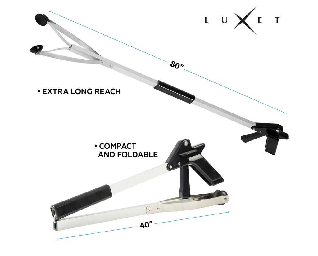 Luxet Reacher Grabber Tool X-Long 80" Aluminum Suction Cup Jaw, Foldable Lightweight Reacher Grabber Pickup Tool, Gripper Grabbers for Elderly Grab it Reaching Tool Trash Picker Grabber (Black)