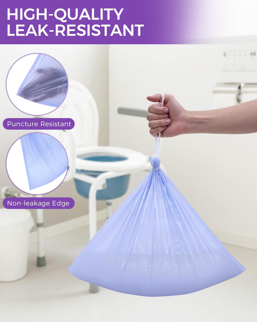 100 Pcs Bedside Commode Liners with Absorbent Pads, Tear-Free Leak-Proof Lavender Scented Commode Liners and Pads, Odor-Free Portable Toilet Liners & Potty Chair Bags for Disposable Adult, Bedpan
