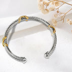 Twisted Cable Bracelets for Women Adjustable 5mm Thin Stainless Steel Cuff Bangle Designer Inspired david+yurman bracelet Christmas Day Gifts (C Silver & Gold)