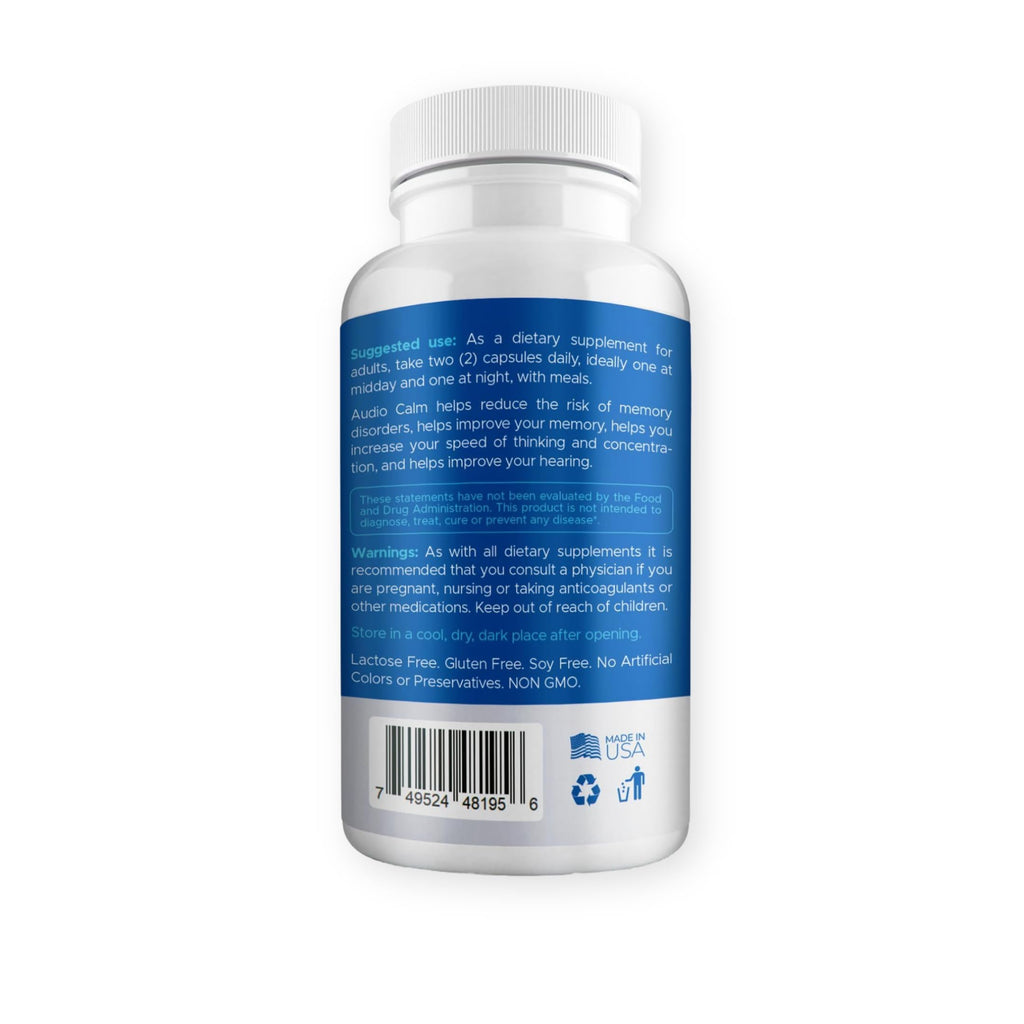 Audio Calm - Tinnitus Relief for Ringing Ears - Ear Health Vitamins - Natural Stop Tinnitus Relief Solution - Rapid Ear Ringing Relief, Buzzing, Clicking and Reduce Ear Noise | 60 Capsules (1)