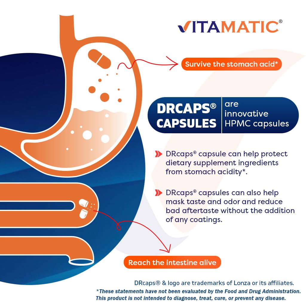 Vitamatic Lactobacillus Salivarius 2 Billion per DR Capsule - 60 Count - Digestive Support - Made with Prebiotic Inulin Fiber (2 Bottles)