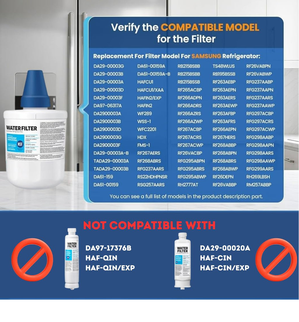 Microfilter HAFCU1/XAA - HAFIN2/EXP Water Filter Replacement – Compatible with DA29-00003B DA29-00003F DA29-00003G – Carbon Block Filtration – Fresh Water & Ice – 24 Month Life 4 PACK