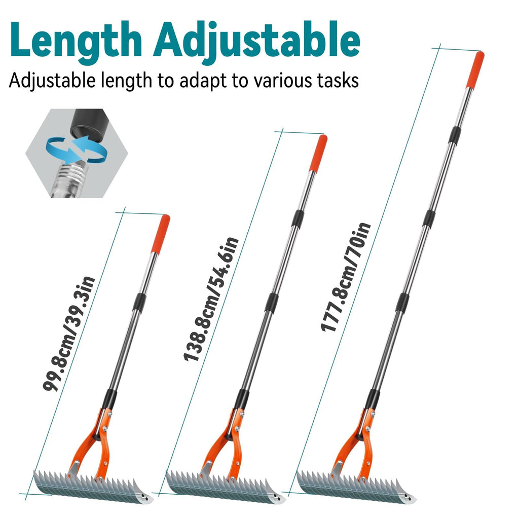 Thatch Rake for Lawns, Yofidra 15" Heavy Duty Metal Dethatcher Rake with 5FT Handle, 70’’ Adjustable Manual Thatcher with 19-Tine for Lawn Loosening Soil, Yard and Removing Dead Grass