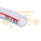 DERPIPE Soft Braided PVC Tubing - 5/8" x 7/8" OD High Pressure Clear Flexible PVC Tube Reinforced Vinyl Hose for Water, Oil with 2pcs Hose Clamps (10Ft)