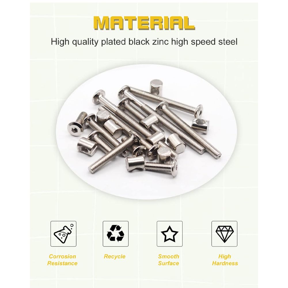 Crib Screws Hardware Replacement Kit - 16 Set M6 Hex Drive Socket Cap Barrel Nuts Assortment Kit for Baby Bed Cribs Furniture, M6x40/50/60/70/80mm