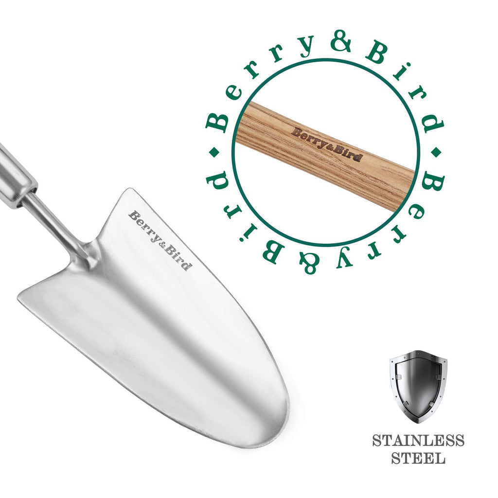 Berry&Bird Stainless Steel Gardening Trowel, 23.43in Ash Wooden Long Handle