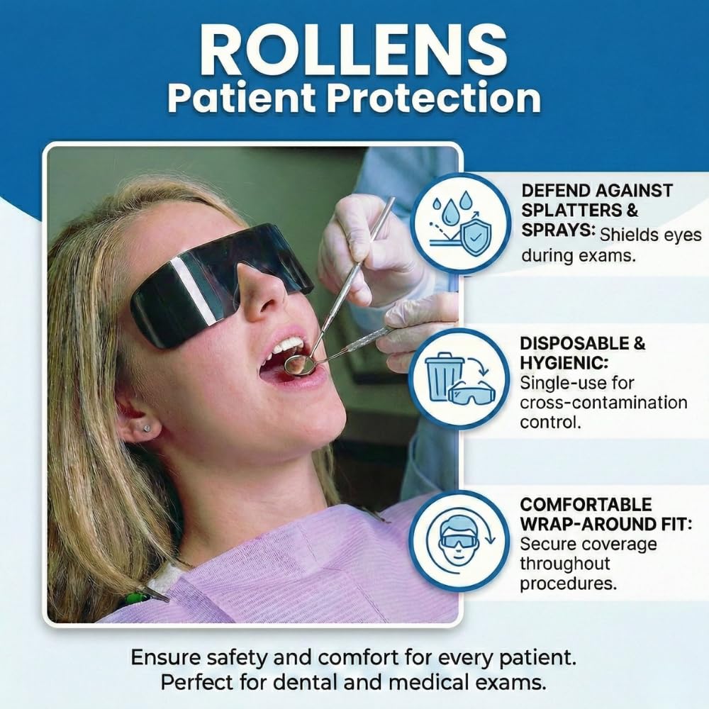 Rollens Post Mydriatic Roll Up Specs Disposable Wrap-Around Sunglasses w/ 100% UV Protection (100 Count) - Made in the USA