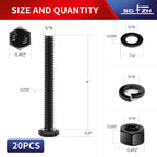 5/16-18 x 4" Hex Head Screw Bolt, Nuts, Flat & Lock Washers, 20Pcs 18-8 (304) Stainless Steel, Fully Threaded, Black Oxide by SG TZH