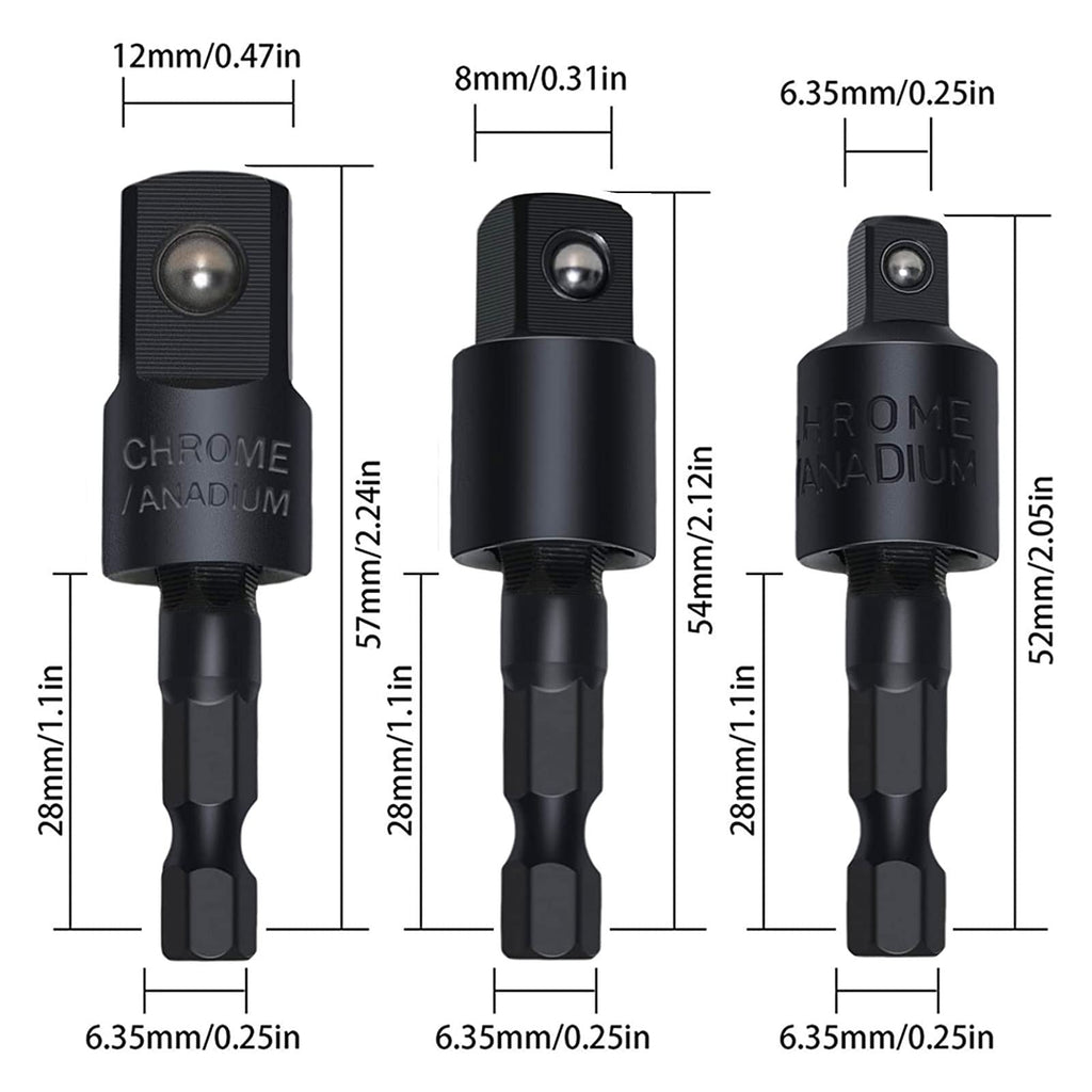 Fruholt Flexible Drill Bit Extension Set with Right Angle Attachment, 360° Rotatable 1/4 3/8 1/2" Impact Grade Socket Adapter Sets for Cordless Drill & Screwdriver, Power Drill & Driver