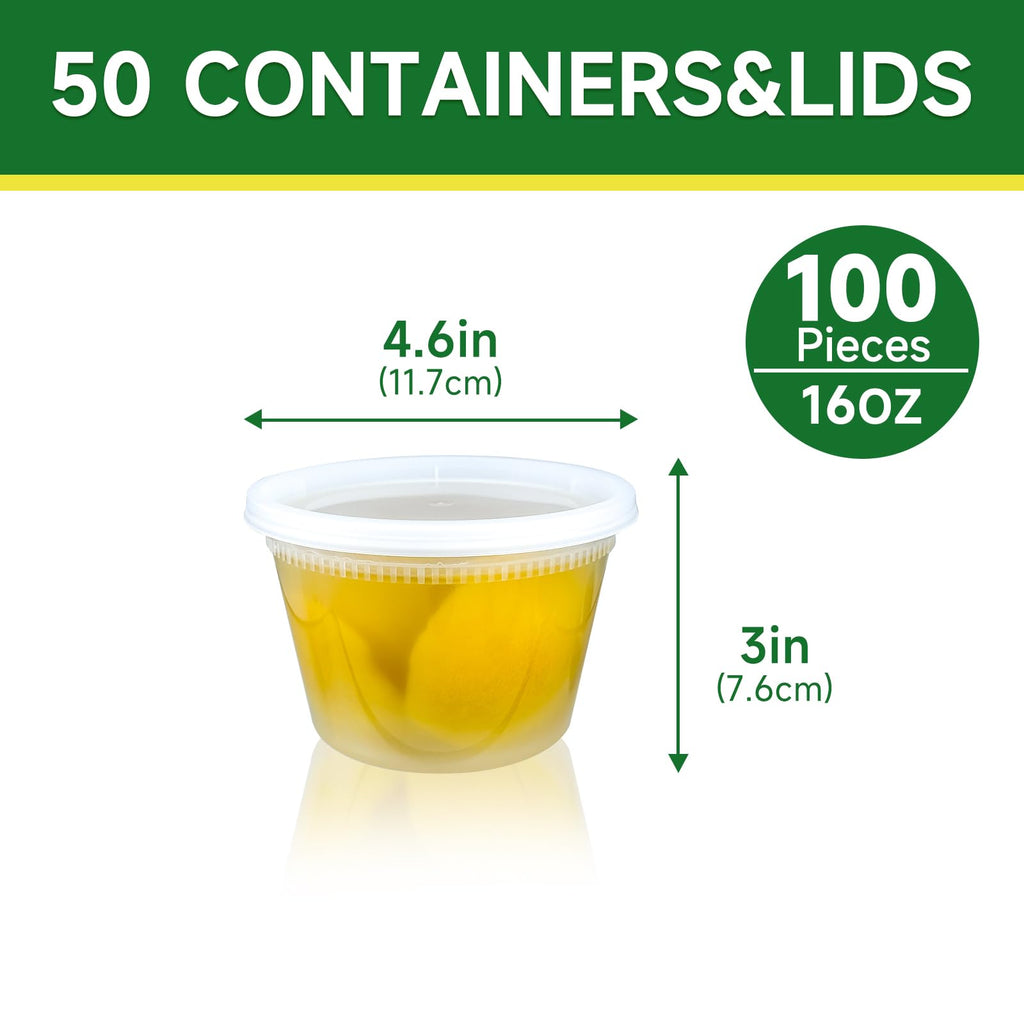 Dealusy 50 Set 16 oz Deli Containers with Lids