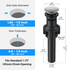 Bathroom Sink Drain with Overflow, Hurran Universal Bathroom Sink Stopper for Bathroom Vanity Vessel Sink, Plastic Pop-up Sink Drain with Hair Catcher Anti-Clog Strainer, 2 Pack, Brushed Nickel