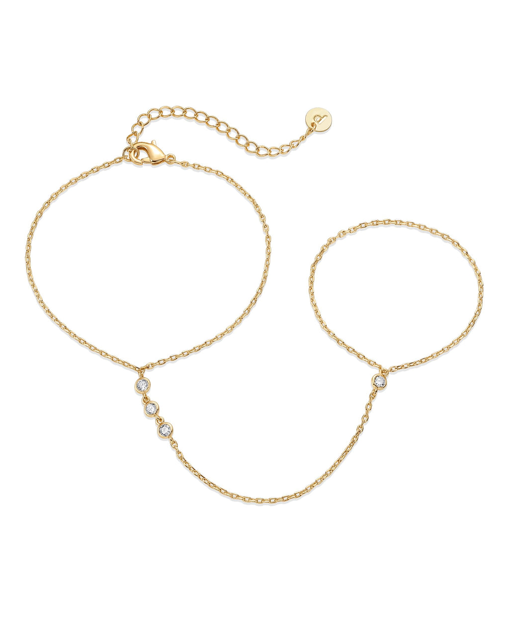 PAVOI CZ Dainty Hand Chain, 14K Gold Plated, Yellow Gold