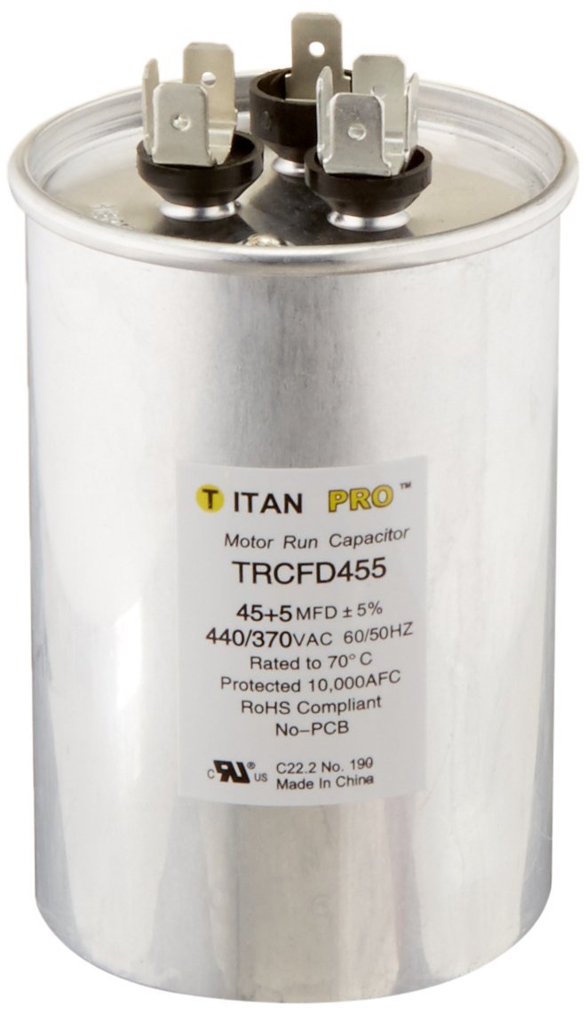 Titan PRO, 1 Count (Pack of 1), No Color Packard TRCFD455 45+5MFD 440/370V Round Run Capacitor Replaces PRCFD455