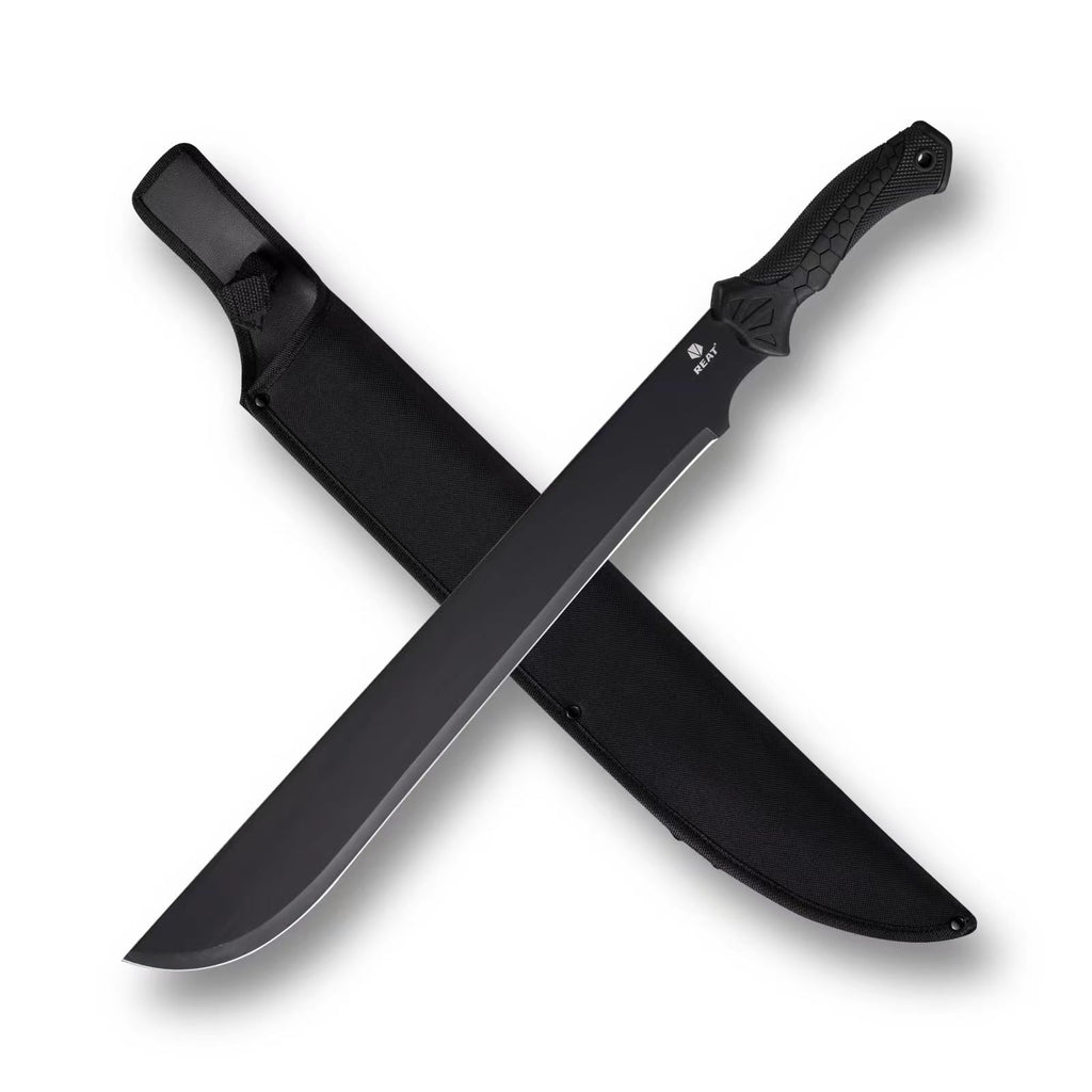 REAT Machete Heavy Duty with Sheath,24-inch Full Tang 420 Stainless Steel Blade,Non-silp Rubber Handle for Yard Work, Cutting Trees,Camping,Outdoor (Black)