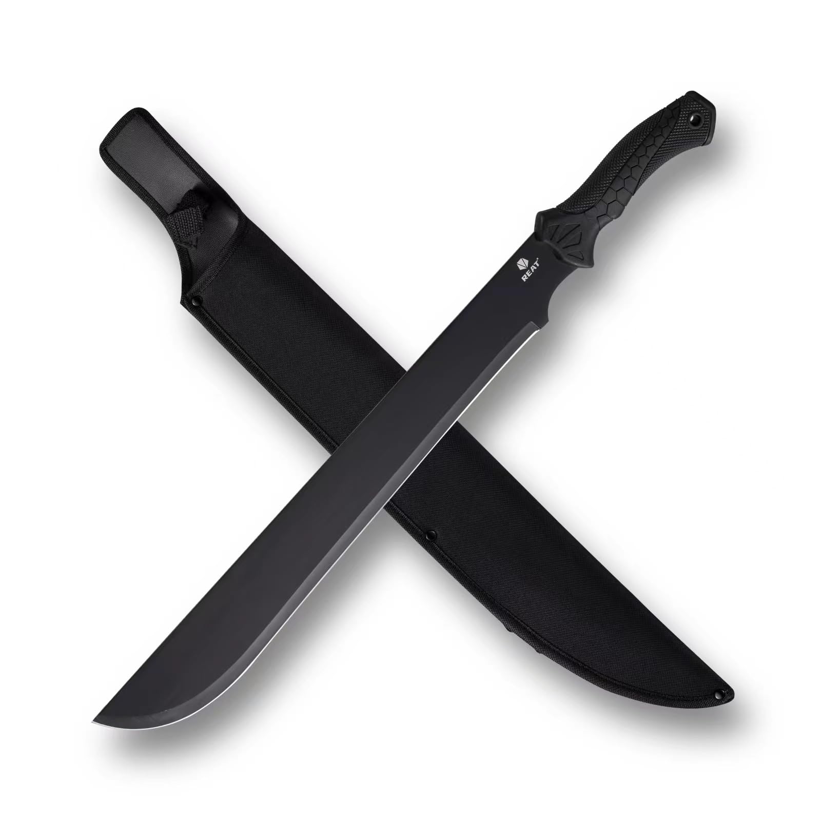 REAT Machete Heavy Duty with Sheath,24-inch Full Tang 420 Stainless Steel Blade,Non-silp Rubber Handle for Yard Work, Cutting Trees,Camping,Outdoor (Black)