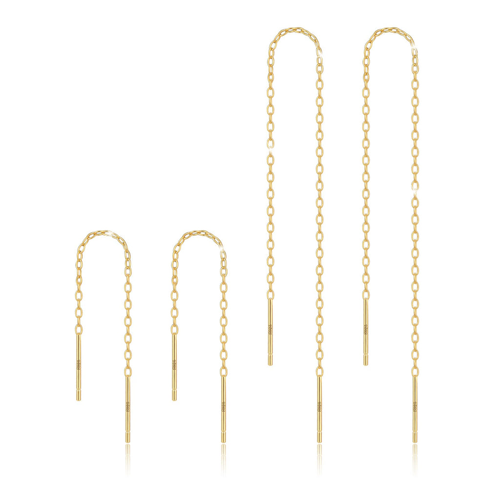Chain Threader Earrings Dangle for Women Sterling Silver 925 (Gold)