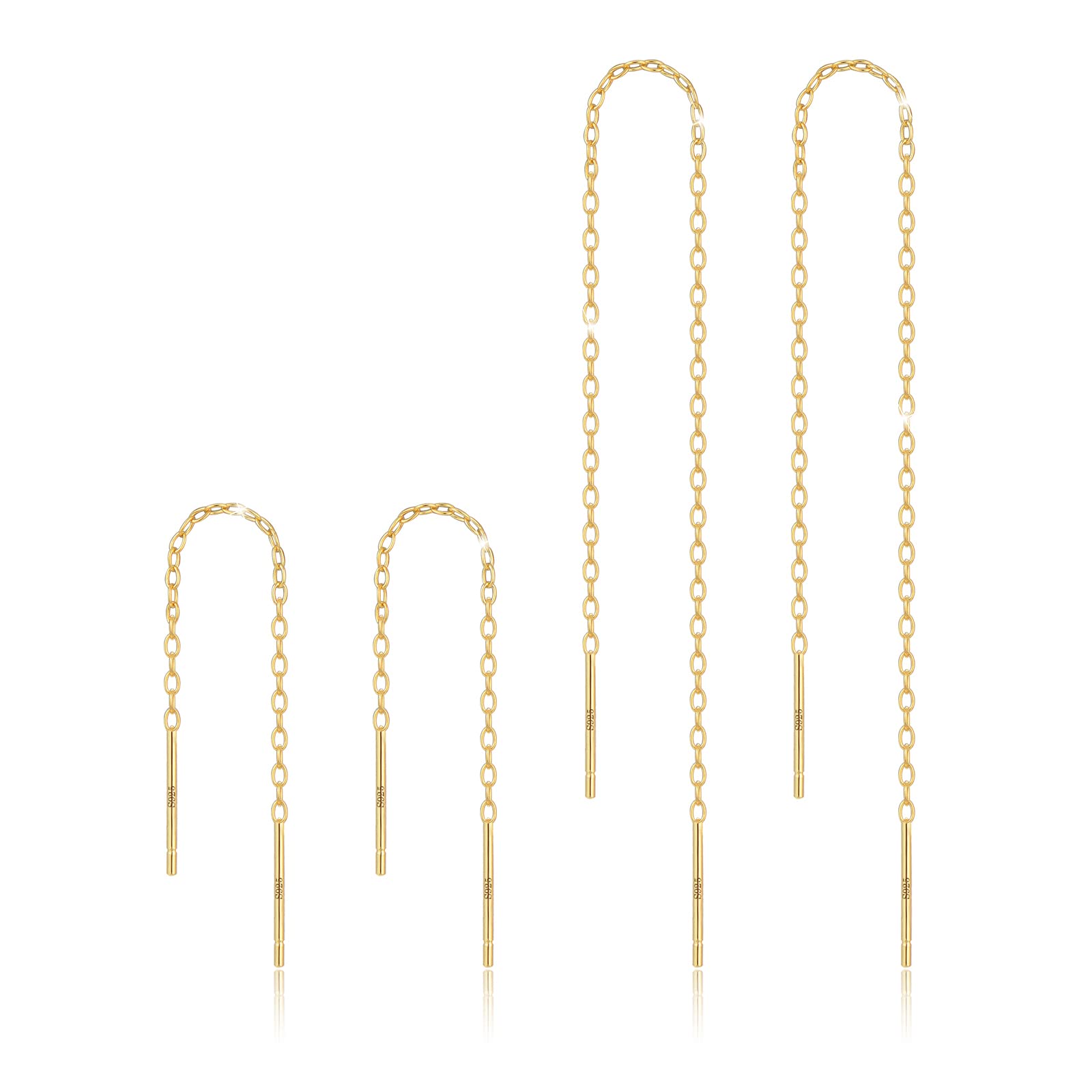 Chain Threader Earrings Dangle for Women Sterling Silver 925 (Gold)