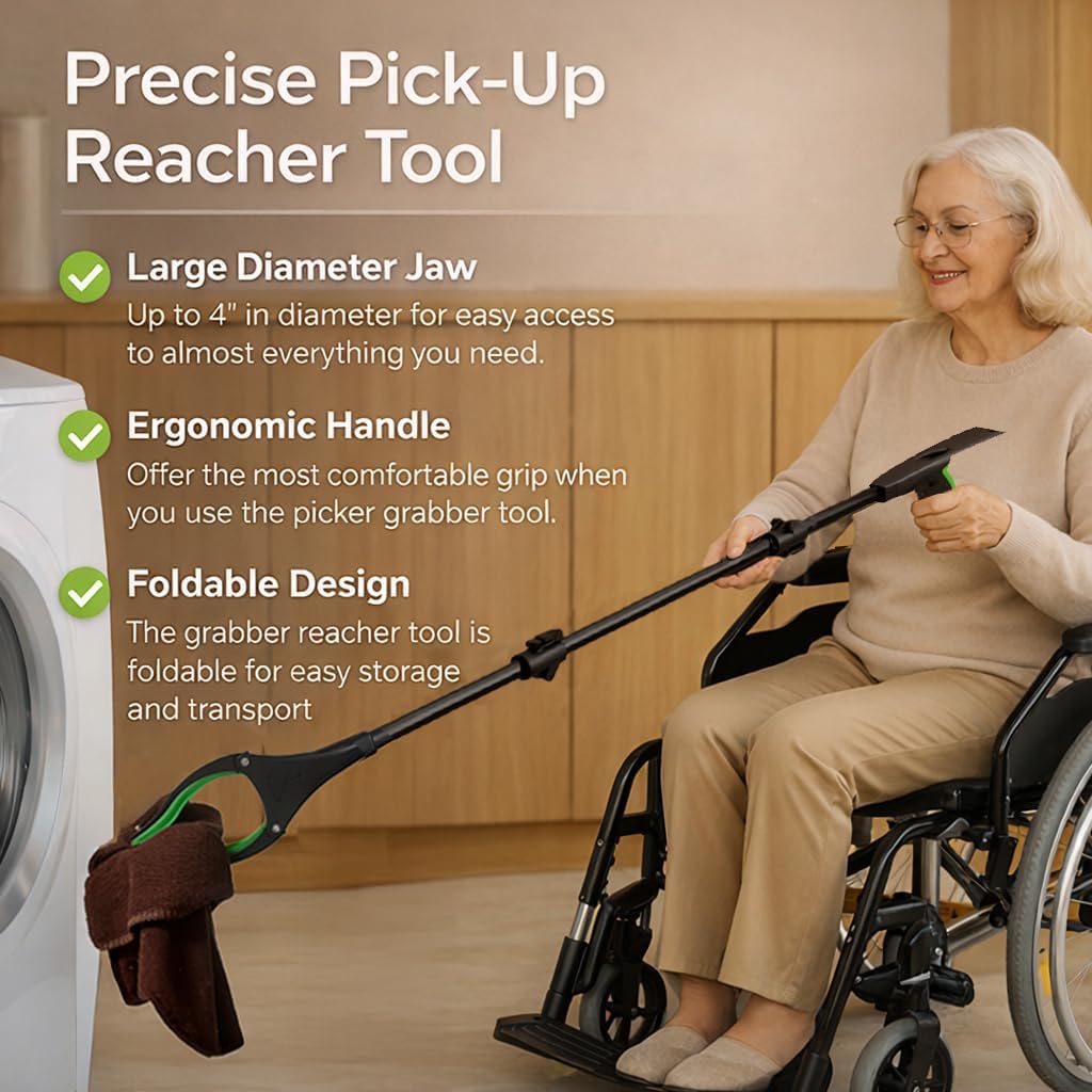 Extra Long Grabber Reacher Tool, 48" Aluminum Foldable Reacher Grabber, Dual Magnetic Tip, 2 in 1 Pickup Grabber w/Shoe Horn, Strong Upper Picker for Elderly, Surgery Recovery, Medical, Trash