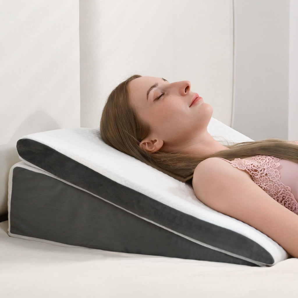 Vekkia 2PCS Wedge Pillow for Sleep Apnea,Wedge Pillow for Acid Reflux,Independent Memory Foam for Sleeping,Back Pain,Gerd,Heartburn,Snoring,Triangle Elevated Pillow for After Surgery/Leg/Neck
