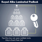 SEPOX® 6 Pcs Pack Keyed-Alike Padlock with Same Key 2Pcs Each Set, Extra Long Shackle, 1-9/16" 40MM Heavy-Duty Laminated Steel Body Rust-Proof, for Outdoor & Indoor Locker,Fence,Gate, Tool-Box, Chain