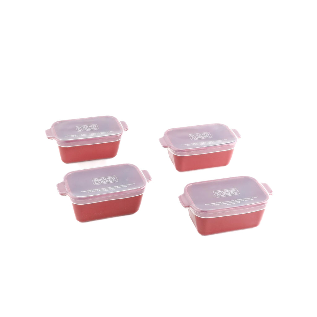 Souper Cubes Stoneware - 5" x 5" Baking Dishes for Oven with Silicone Covers, Premium Mini Ceramic Baking Dishes, Perfect for Reheating Individual Portions in Oven or Microwave, Set of 2 - Cranberry