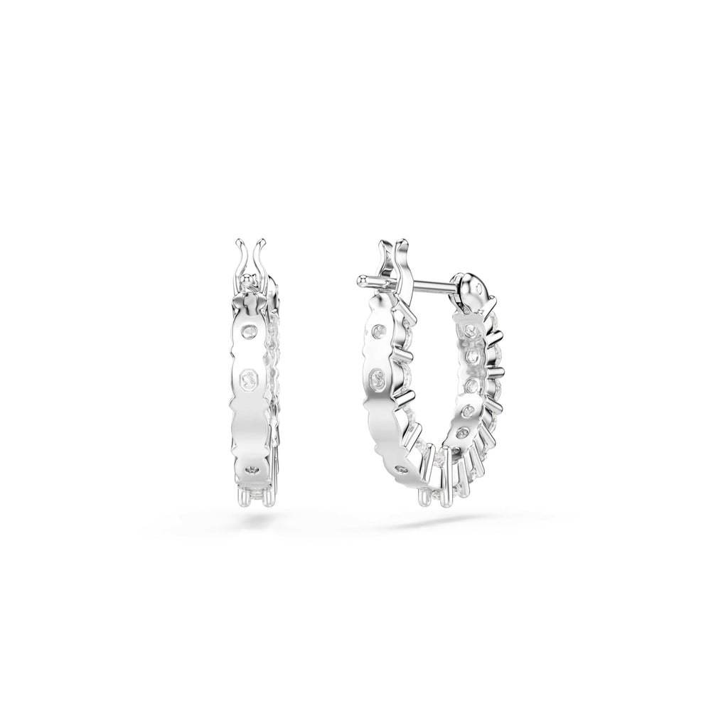 Swarovski Matrix Vittore Mini Hoop Pierced Earrings with White Circle Cut Crystal on a Rhodium Plated Setting with a Hinged Closure
