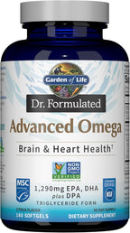 Garden of Life Dr. Formulated Advanced Omega Fish Oil, 1,290mg EPA DHA & DPA in Triglyceride Form - Omega 3 Fish Oil Supplement for Heart Health & Brain Support, Non-GMO, Citrus Flavored, 180 Softgels