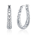JSGEMSLEE Vintage Filigree Hoop Earrings 925 Sterling Silver Lightweight Oval Hoop Earrings for Women Hypoallergenic Earrings