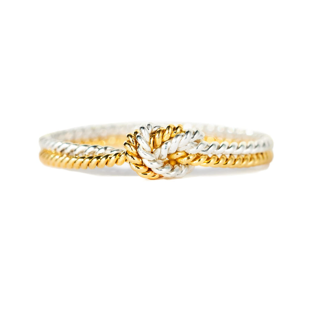 STORYJEWELLERY 925 Sterling Silver Rings for Women, Two Tone Knot Rings for Women, Dainty Gold and Silver Mixed Metal Ring, Mixed Metal Jewelry, Unique Gifts for Mom Daughter Sister or Friend, Size 7