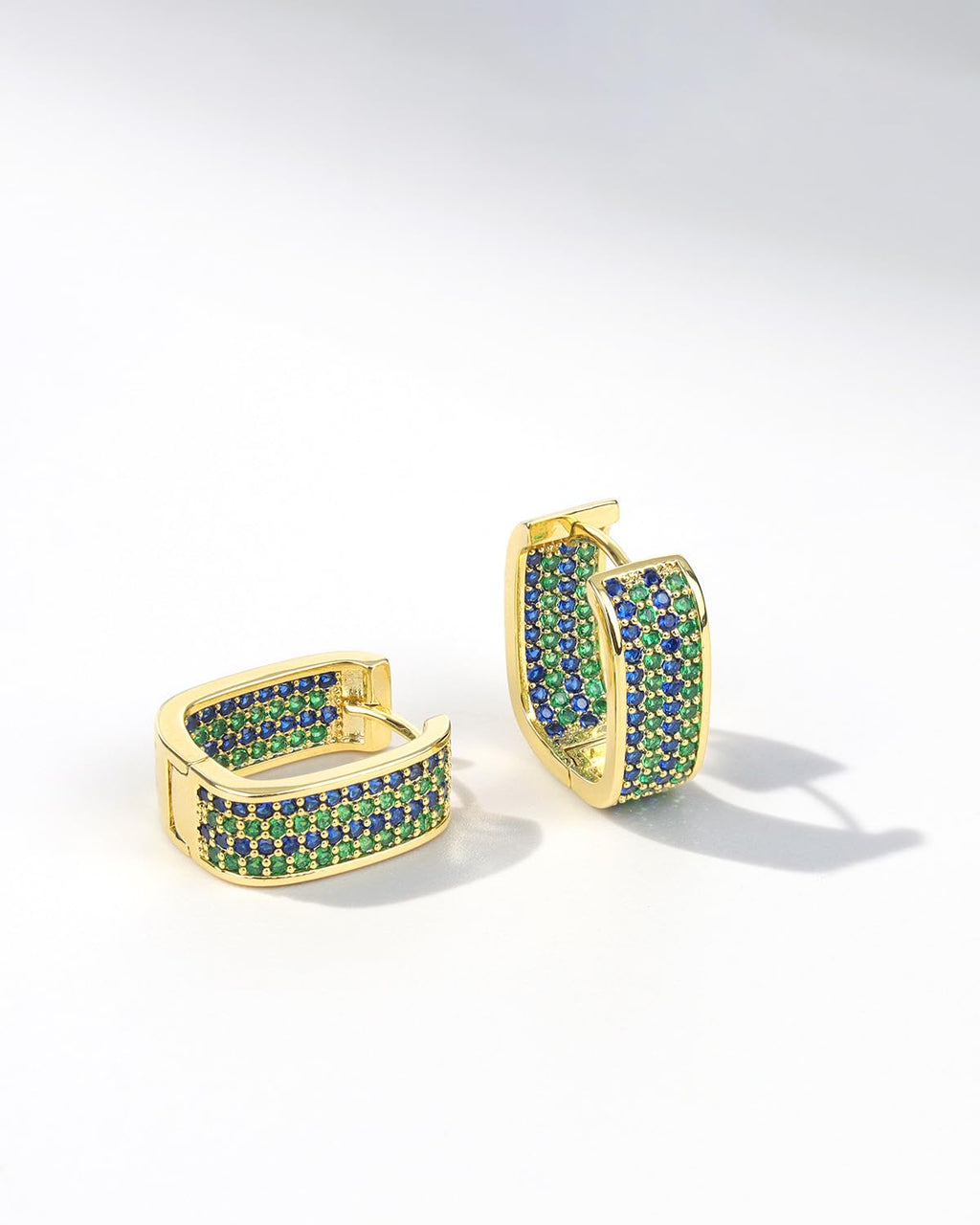 JA.S.JR Square Colored CZ Small Gold Hoops | 18K Gold Plated Small Huggie Hoop Earrings for Women