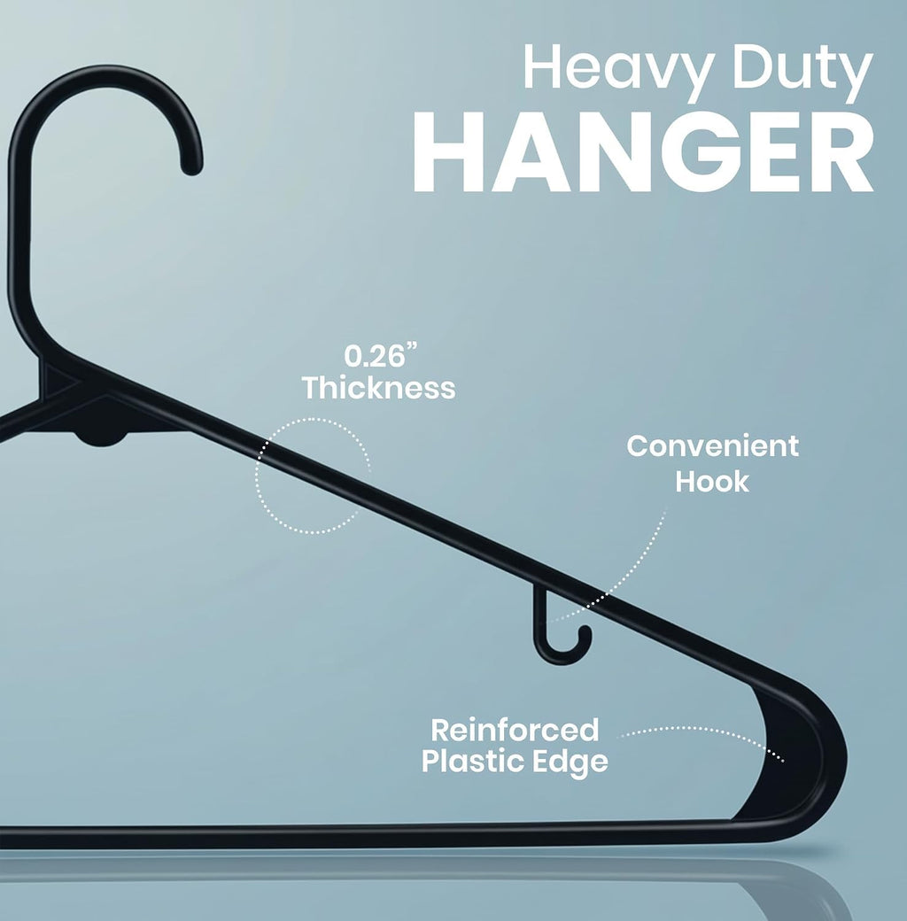 Utopia Home Plastic Hangers 50 Pack – Built-in Strap Hooks Black