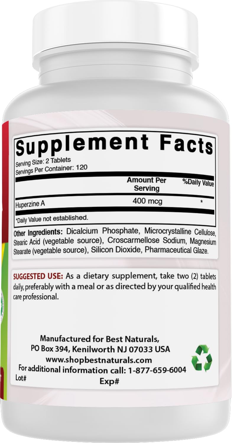 Best Naturals Huperzine A 400 mcg Per Serving- 240 Tablets, Gluten Free and Non-GMO