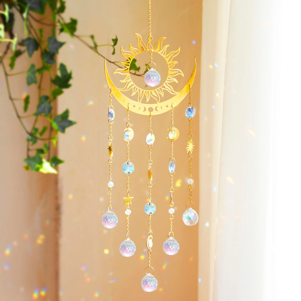 Artilady Sun and Moon Crystal Suncatcher Large Prism Wind Chimes for Window