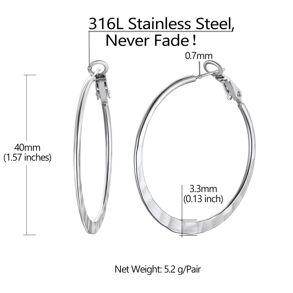 Richsteel Silver 40MM Hammerd Hoop Earrings for Women