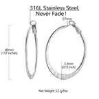 Richsteel Silver 40MM Hammerd Hoop Earrings for Women