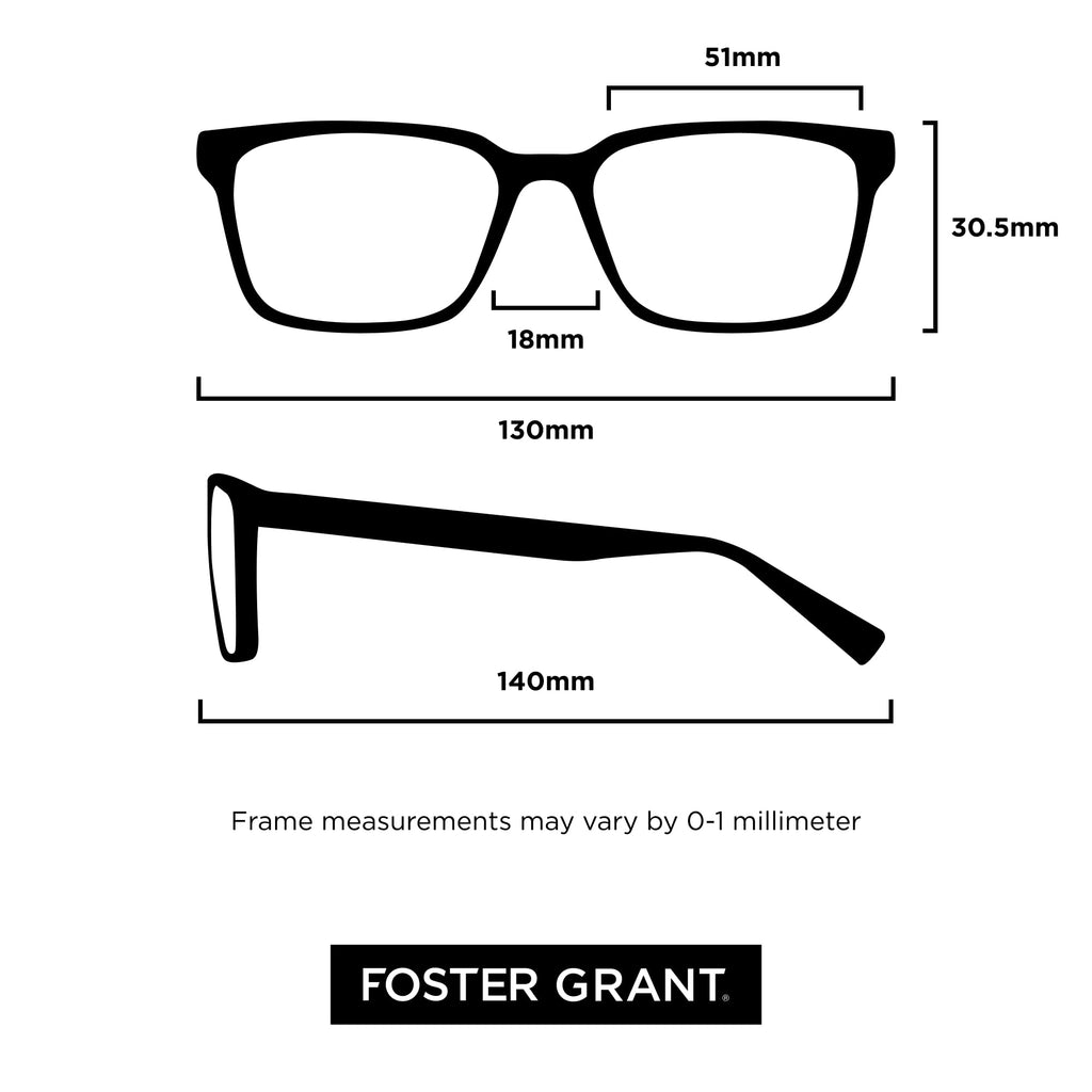 Foster Grant Men's Lamar Rectangular Reading Glasses, Gunmetal/Transparent, 59 mm