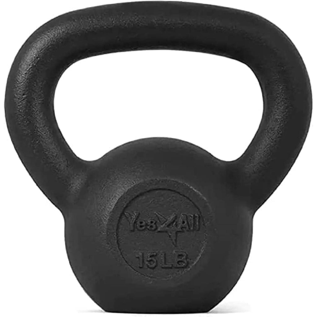 Yes4All Solid Cast Iron Kettlebell Weights Set ��� Great for Full Body Workout and Strength Training ��� Kettlebell 15 lbs (Black)