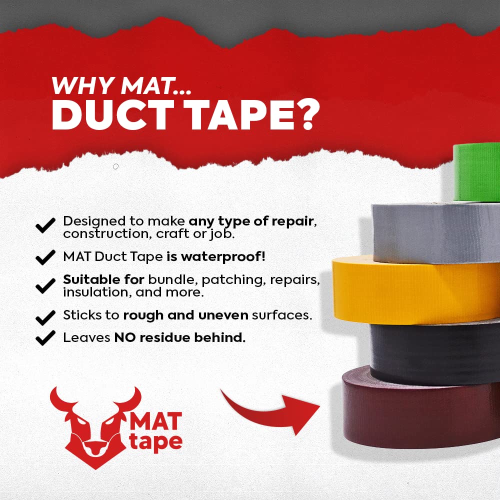 MAT Duct Tape Schoolbus Yellow Industrial Grade, 2 inch x 60 ft. Waterproof, UV Resistant for Crafts, Home Improvement, Repairs, & Projects