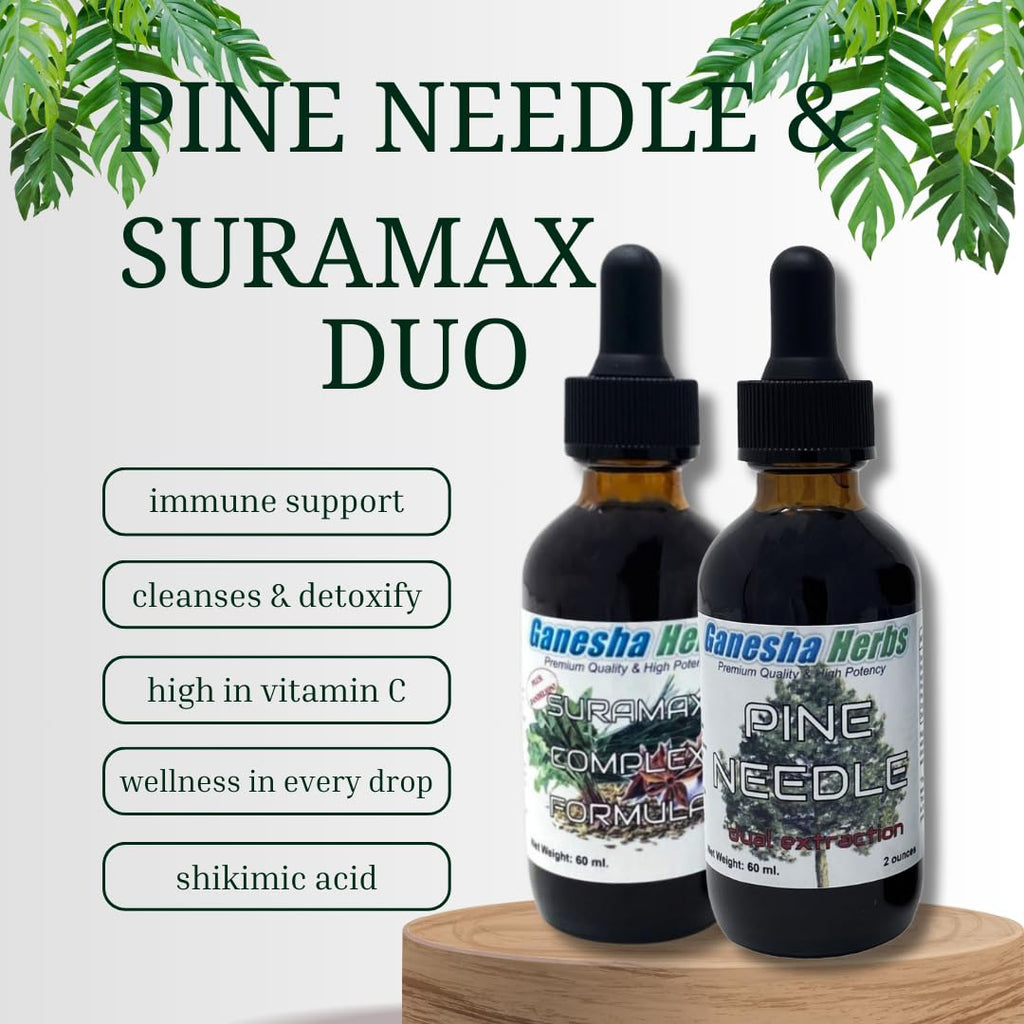 Ganesha Herbs Suramax and Pine Needle Complex Formula Tincture High in Shikimic Acid - Value Pack - 2 Oz (2 Pack)