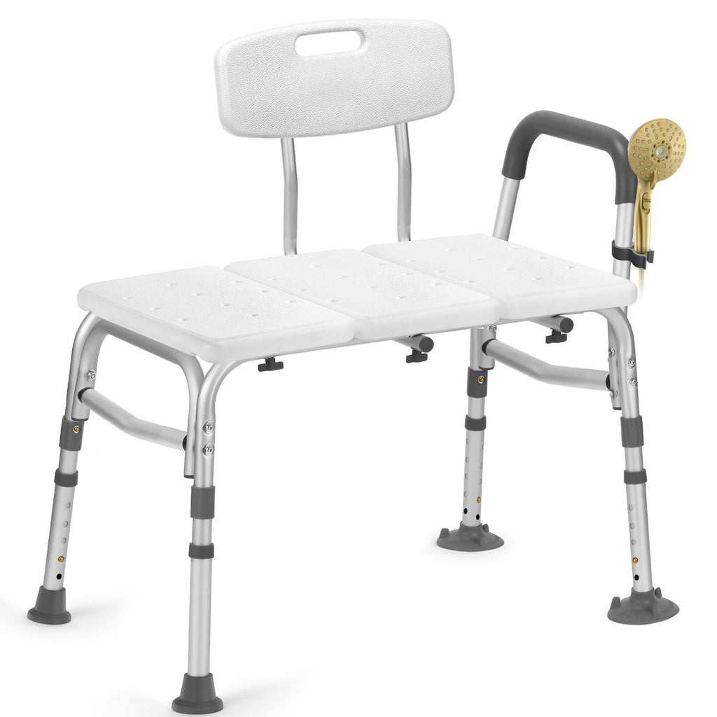 Tub Transfer Bench for Bathtub, Height Adjustable Shower Bench with Backrest, Shower Chair Bath Seat for Elderly, Seniors, Arm Support for Transfer