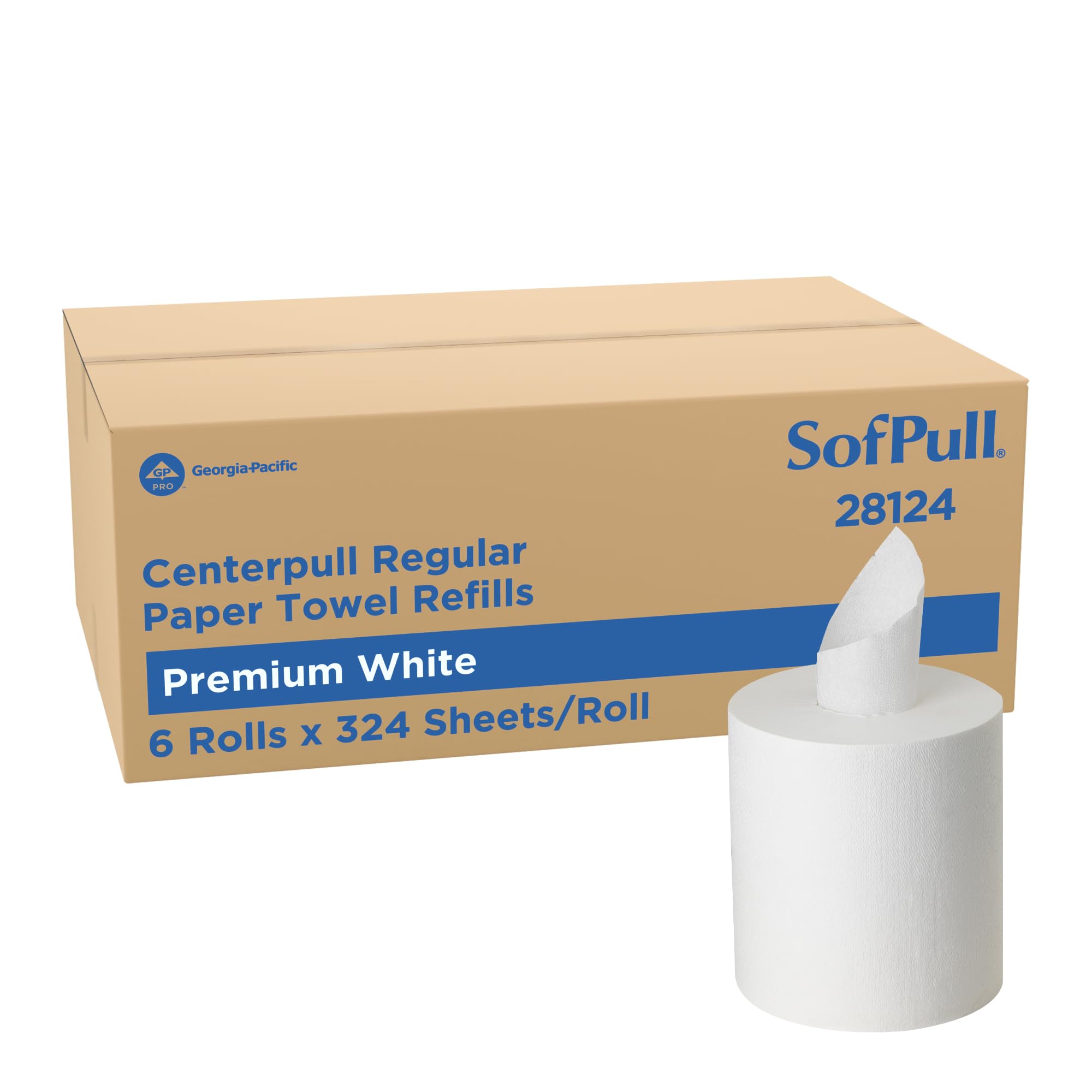 SofPull Centerpull Regular by Georgia-Pacific PRO Premium Paper Towel Dispenser Refills, White, 324 Sheets Per Roll, 6 Rolls Per Case, 28124