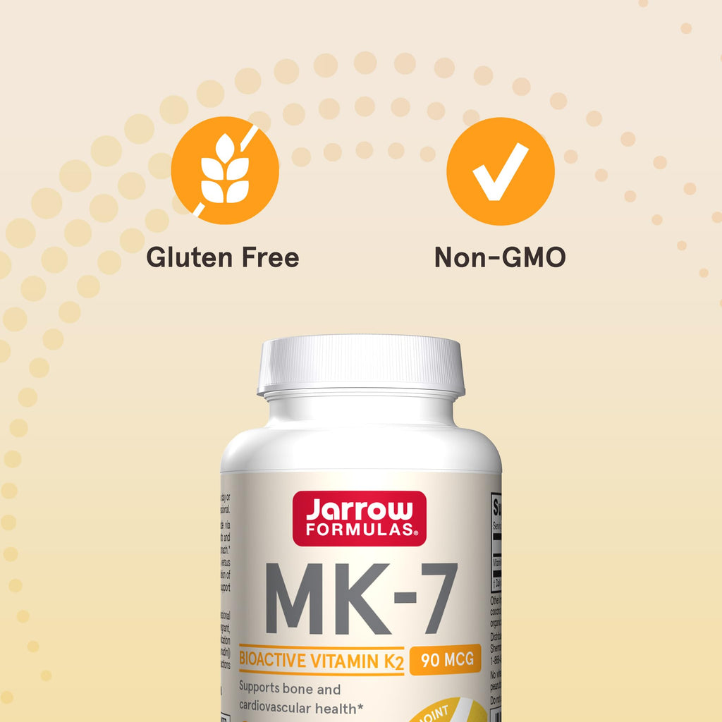 Jarrow Formulas MK-7 90 mcg - Bioactive Form of Vitamin K2-60 Servings (Softgels) - for Bone & Cardiovascular Health - Vitamin K2 MK-7 Dietary Supplement - Gluten-Free