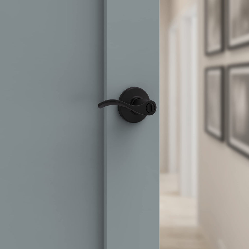 Kwikset Balboa Entry Door Handle with Lock and Key, Secure Keyed Reversible Lever Exterior, Doorlock, For Front Entrance and Bedrooms, Matte Black, Pick Resistant Smartkey Rekey Security
