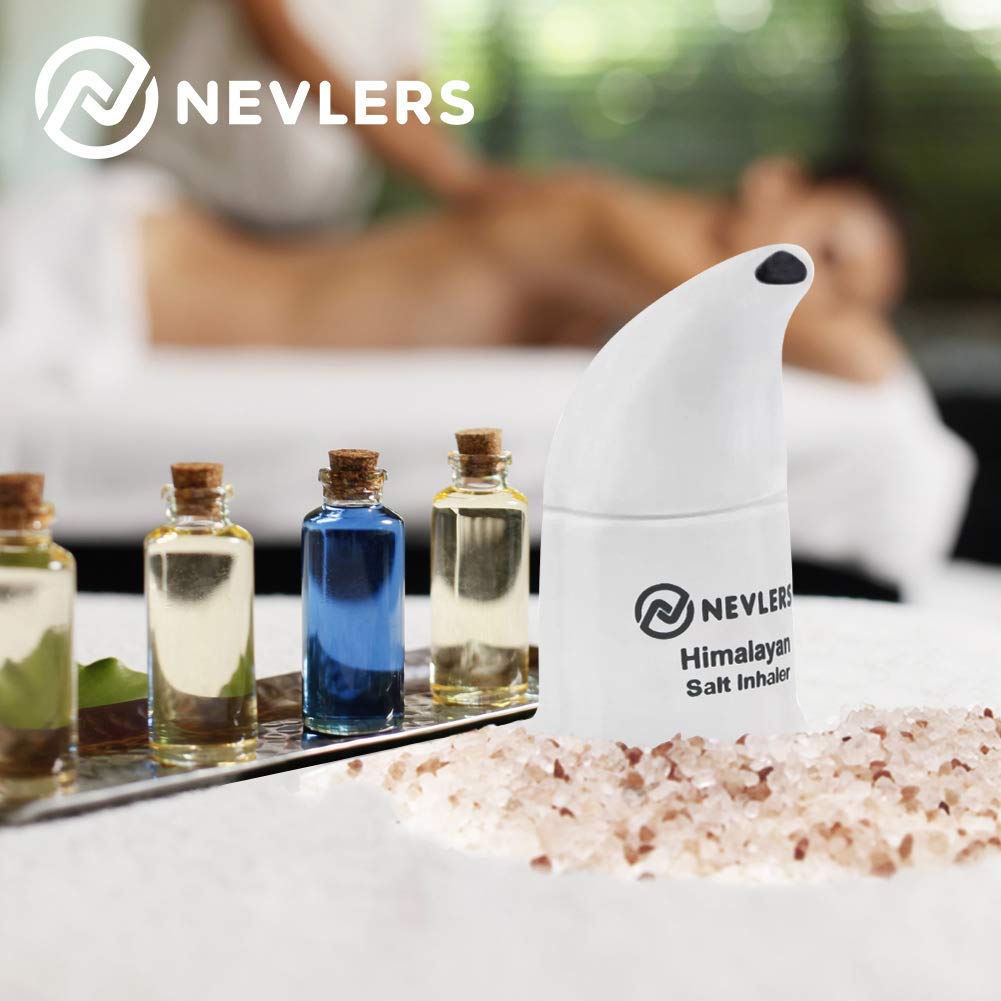 Nevlers White Himalayan Salt Inhaler for Lungs & Nose w/ 6 Oz Coarse Pink Himalayan Sea Salt | Portable Ceramic Himalayan Pink Salt Inhaler | Natural Homeopathic Sinus & Asthma Relief Smelling Salts
