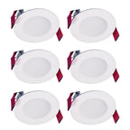 HALO HLB 3 Inch Canless LED Recessed Downlight, 500 Lumens, 5CCT Selectable 2700K-5000K, IC/Airtight, Wet Rated, White Trim 6- Pack HLB3059FS1EMWR-6PK