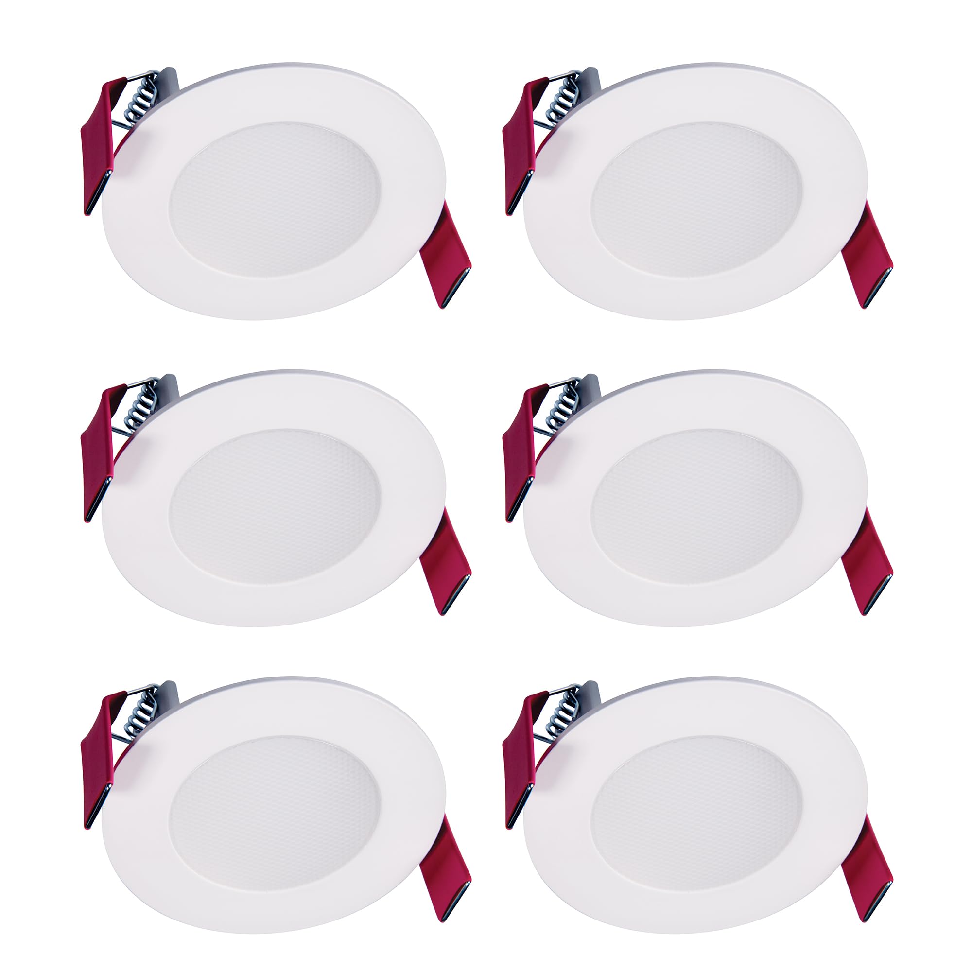 HALO HLB 3 Inch Canless LED Recessed Downlight, 500 Lumens, 5CCT Selectable 2700K-5000K, IC/Airtight, Wet Rated, White Trim 6- Pack HLB3059FS1EMWR-6PK