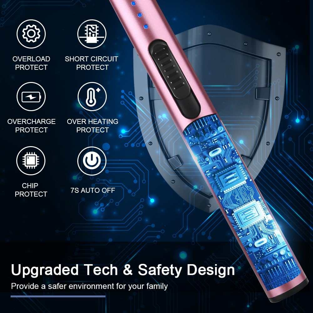 SUPRUS Electric Arc Windproof Flameless USB Rechargeable Lighter with Safety Lock for Candle (Pink, 3 Packs)