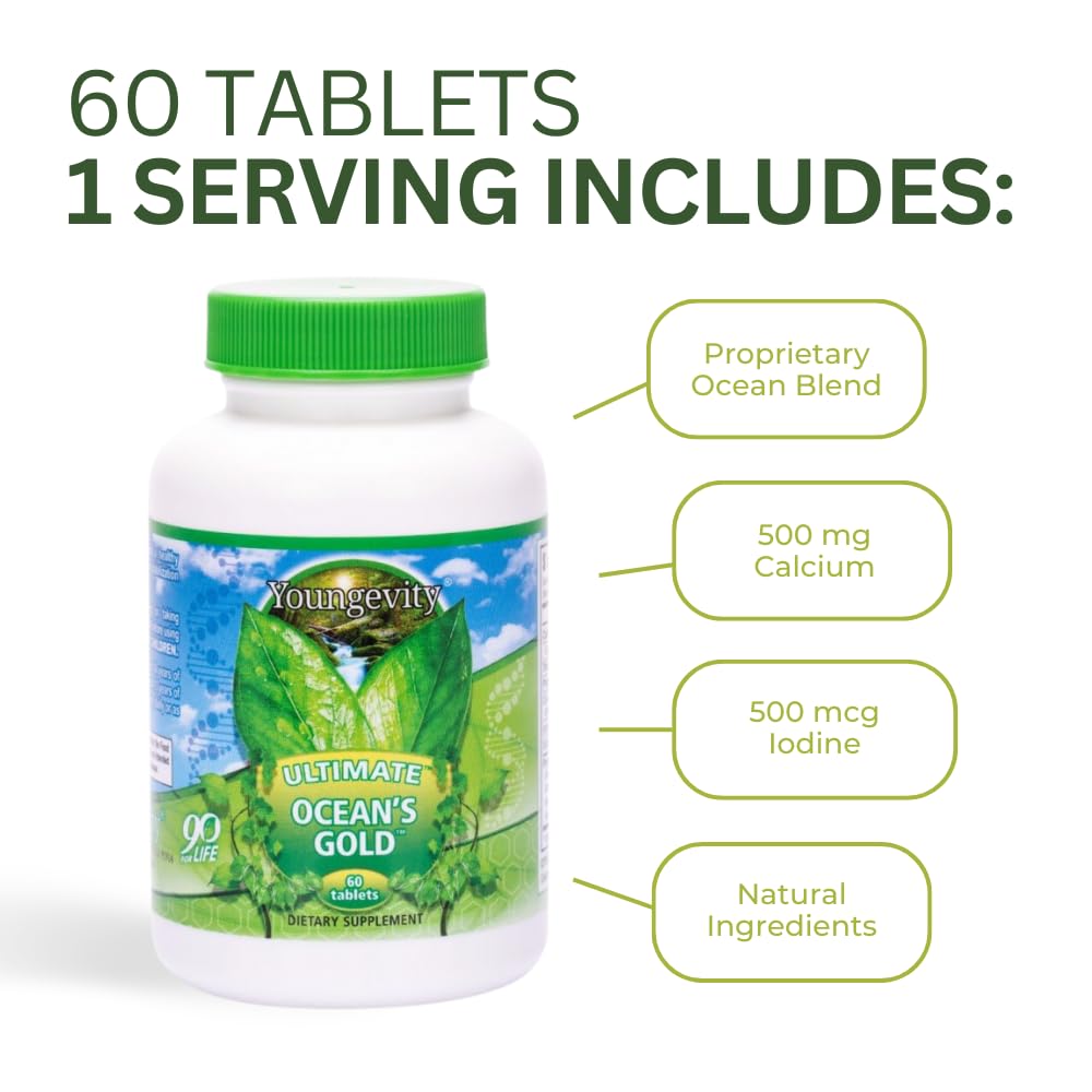 Youngevity Ultimate Ocean's Gold – Supports Thyroid Health, Heart Function, and Hormone Balance with Ocean-Derived Nutrients - 60 Tablets (Pack of 2)