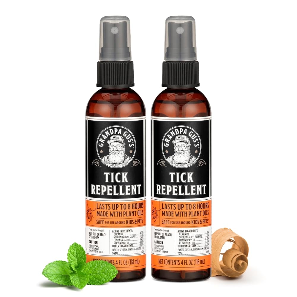Grandpa Gus's Natural Tick and Mosquito Repellent Spray, DEET-Free, Plant-Based, Up to 8 Hours, Safe for Kids When Used as Directed, 4 oz 2 Pack